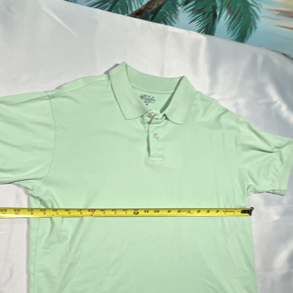 Boca Classics Mens M Green Solid Polo Shirt Short Sleeve Collared Button - Picture 5 of 8